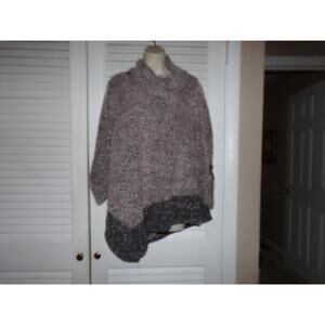 Vtg SJS boucle knit assyemtric hem 3/4 sleeve‎ cowl neck sweater L wool blend